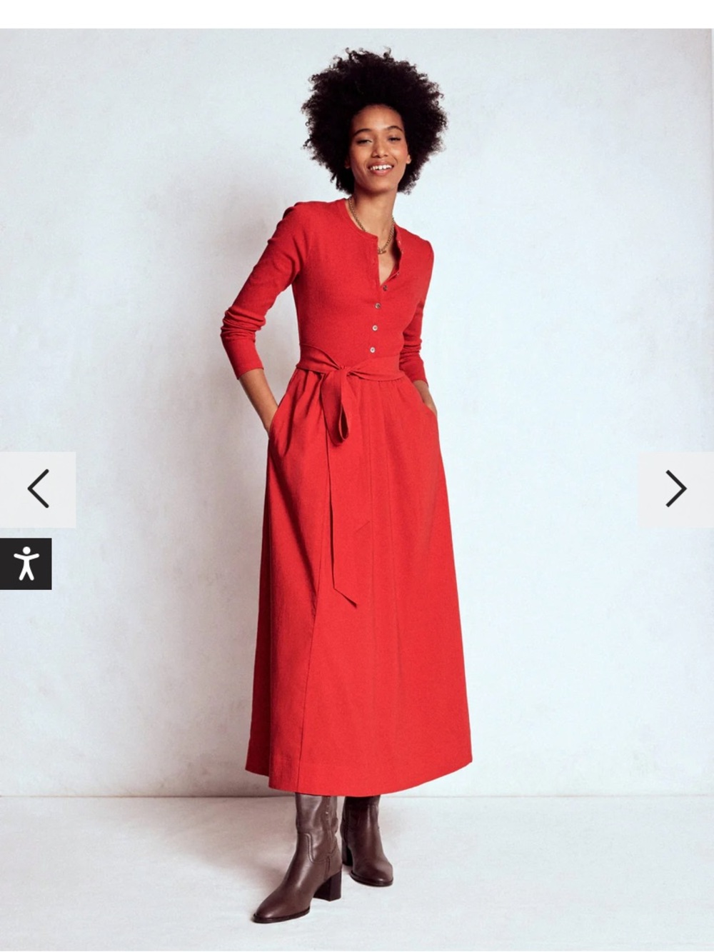 Boden Red Long-Sleeve Tie-Waist Maxi Dress - Picture 4 of 11